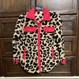 Leopard Print Fleece Jacket with Pink Accents